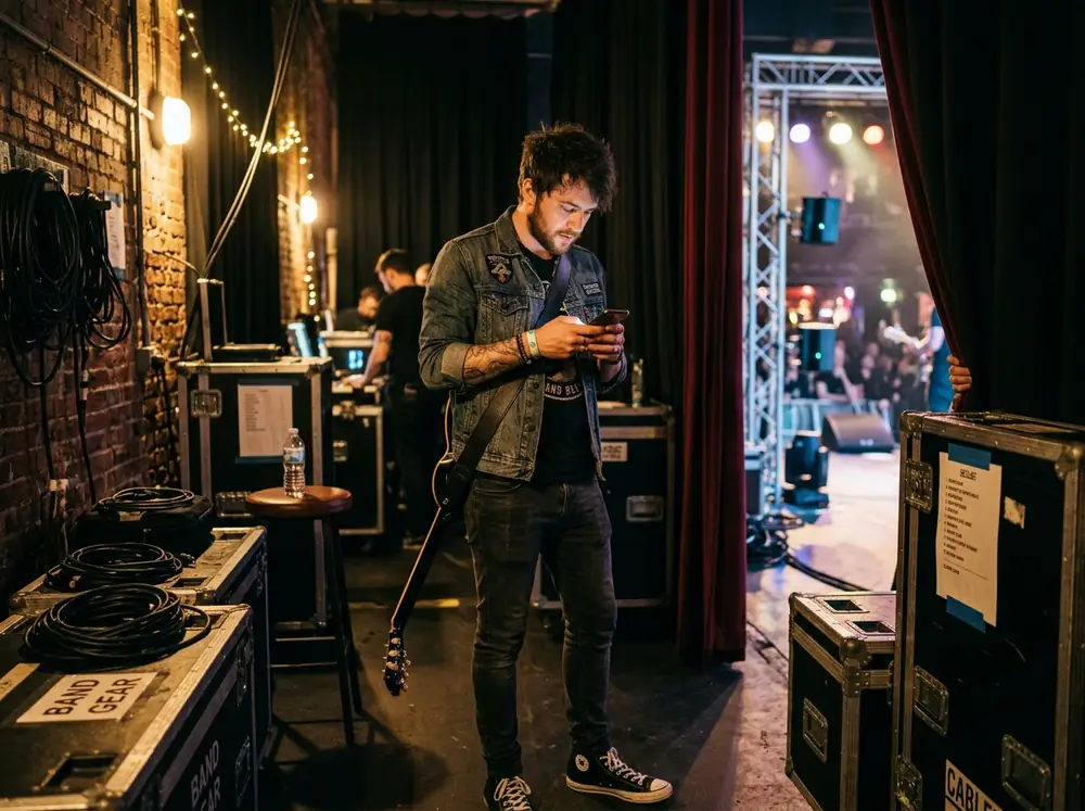 Musician backstage phone